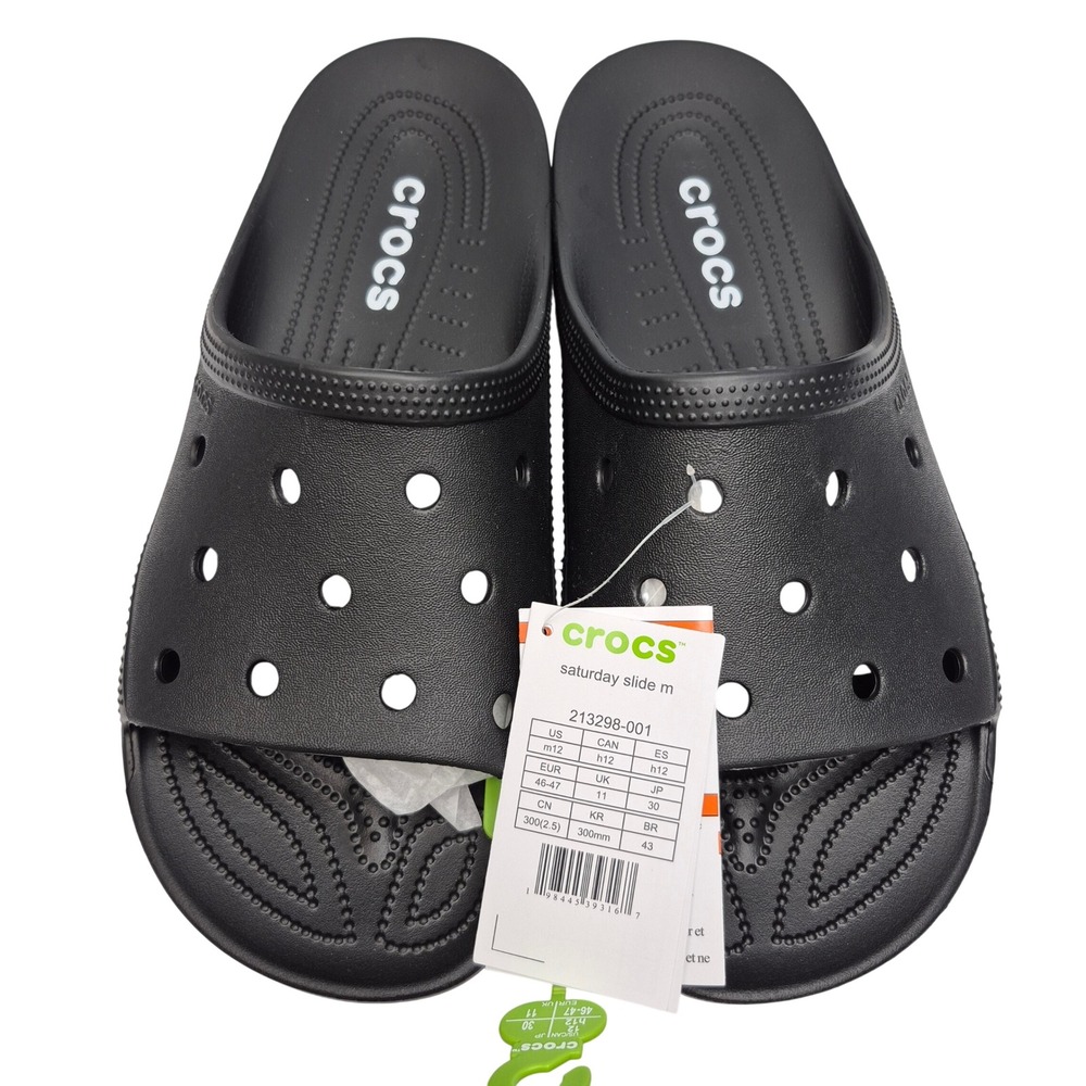 Crocs Men's Saturday Slides Black Size 12 Sandals Shoes 213298-001